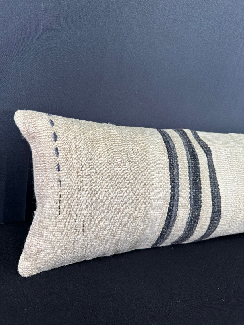 Turkish Hemp Pillow Cushion Natural Beige Black Cushion Cover 12x46 #30313