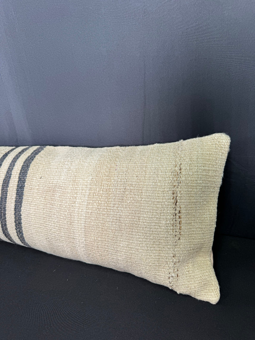 Turkish Hemp Pillow Cushion Natural Beige Black Cushion Cover 12x46 #30313