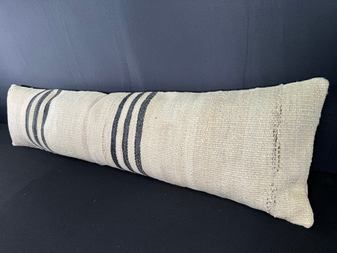 Turkish Hemp Pillow Cushion Natural Beige Black Cushion Cover 12x46 #30313
