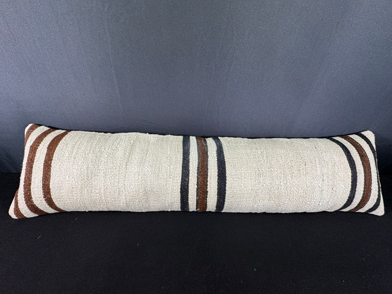 Turkish Hemp Pillow Cushion Natural Beige Black Cushion Cover 12x46 #30324