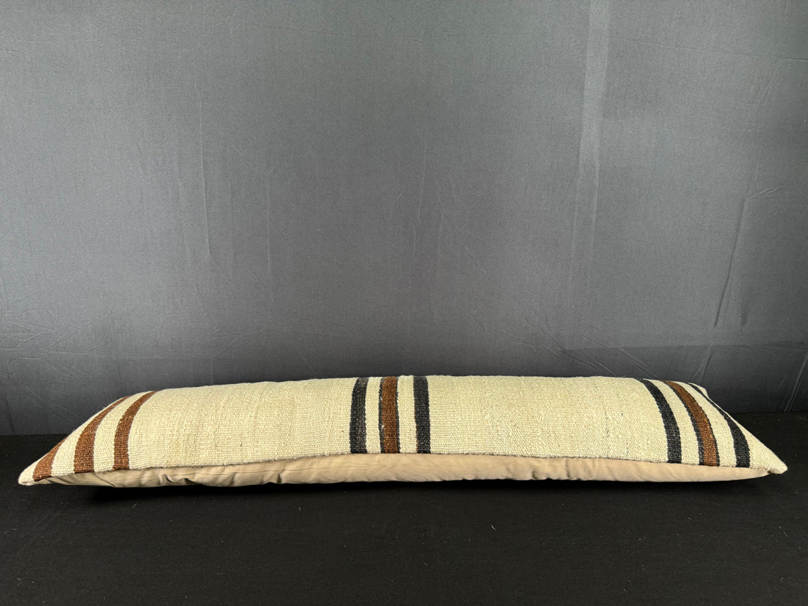 Turkish Hemp Pillow Cushion Natural Beige Black Cushion Cover 12x46 #30324