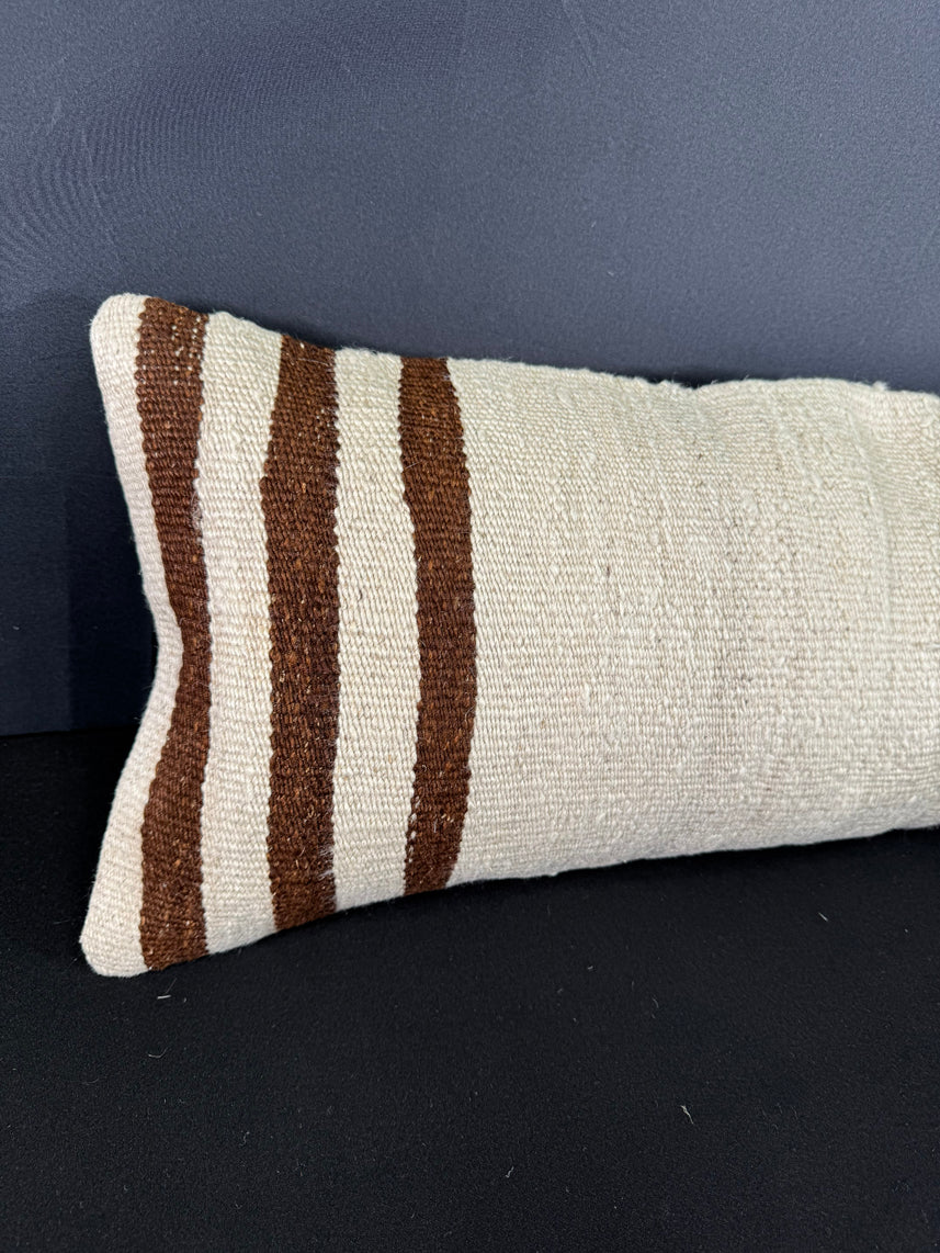 Turkish Hemp Pillow Cushion Natural Beige Black Cushion Cover 12x46 #30324