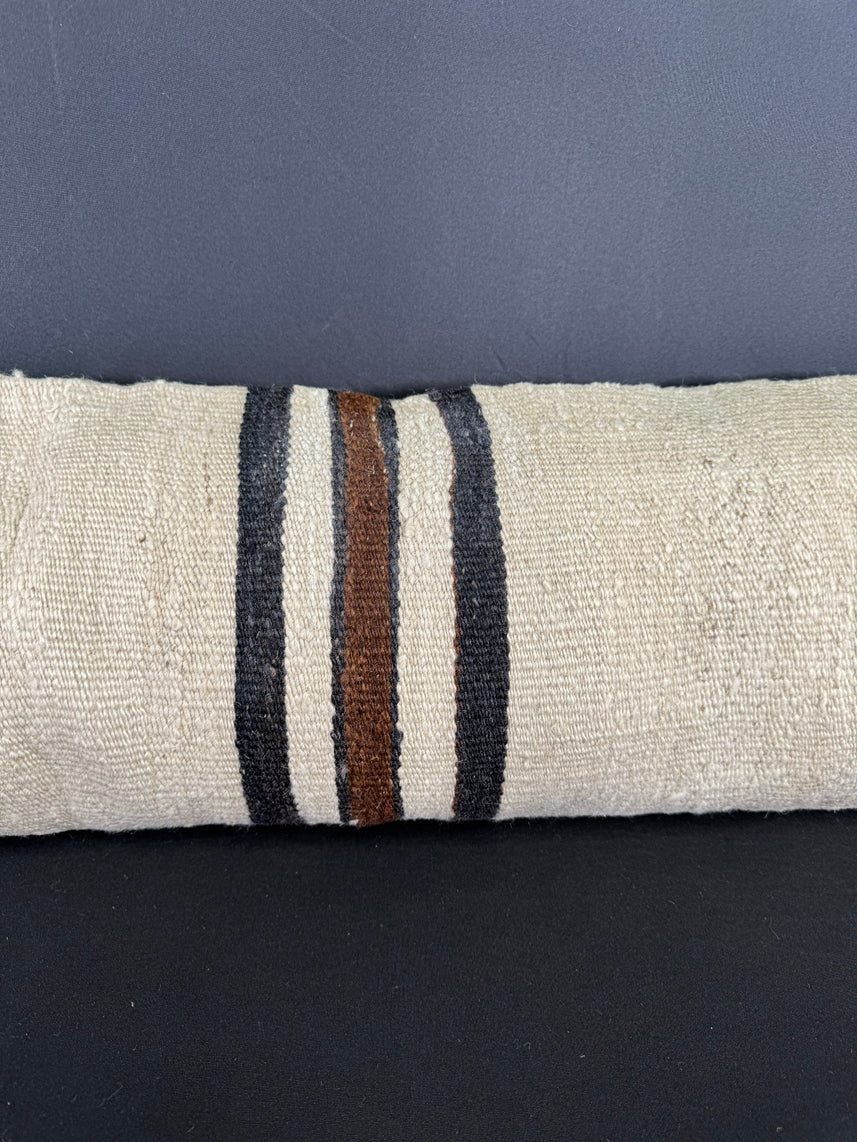 Turkish Hemp Pillow Cushion Natural Beige Black Cushion Cover 12x46 #30324