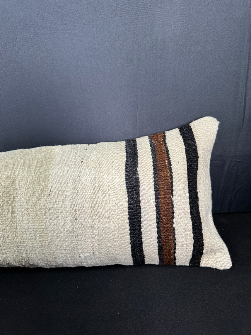 Turkish Hemp Pillow Cushion Natural Beige Black Cushion Cover 12x46 #30324