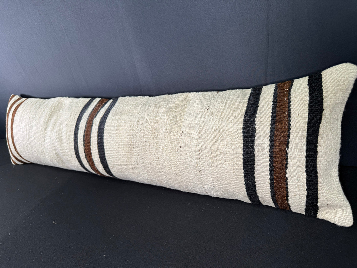 Turkish Hemp Pillow Cushion Natural Beige Black Cushion Cover 12x46 #30324