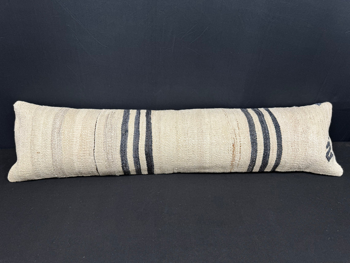 Turkish Hemp Pillow Cushion Natural Beige Black Cushion Cover 12x46 #30333