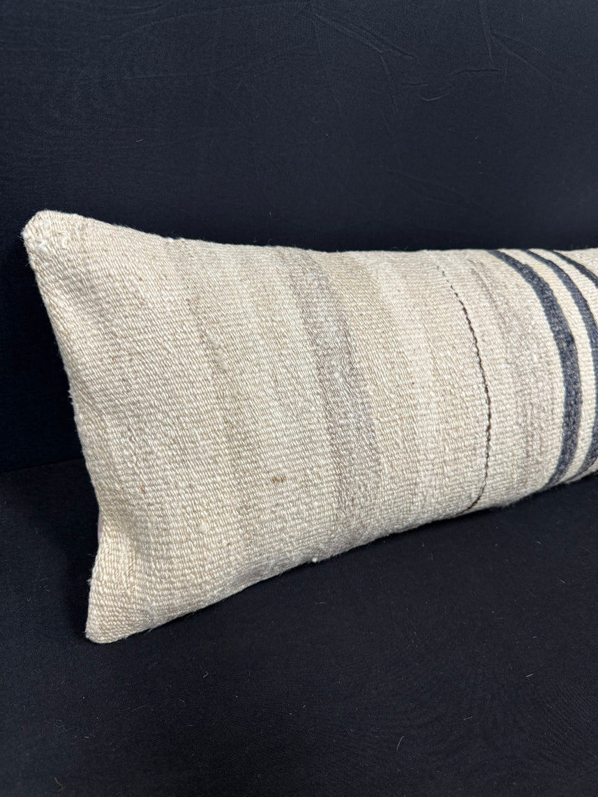Turkish Hemp Pillow Cushion Natural Beige Black Cushion Cover 12x46 #30333