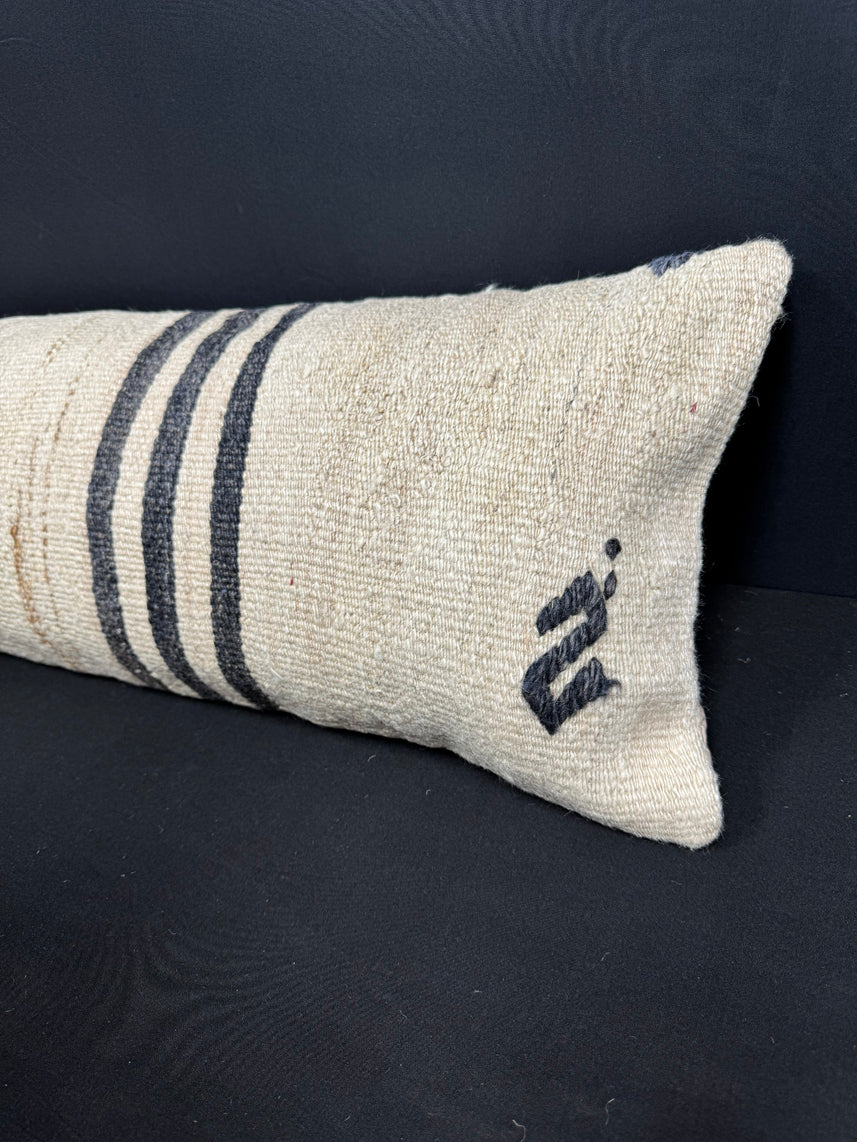 Turkish Hemp Pillow Cushion Natural Beige Black Cushion Cover 12x46 #30333