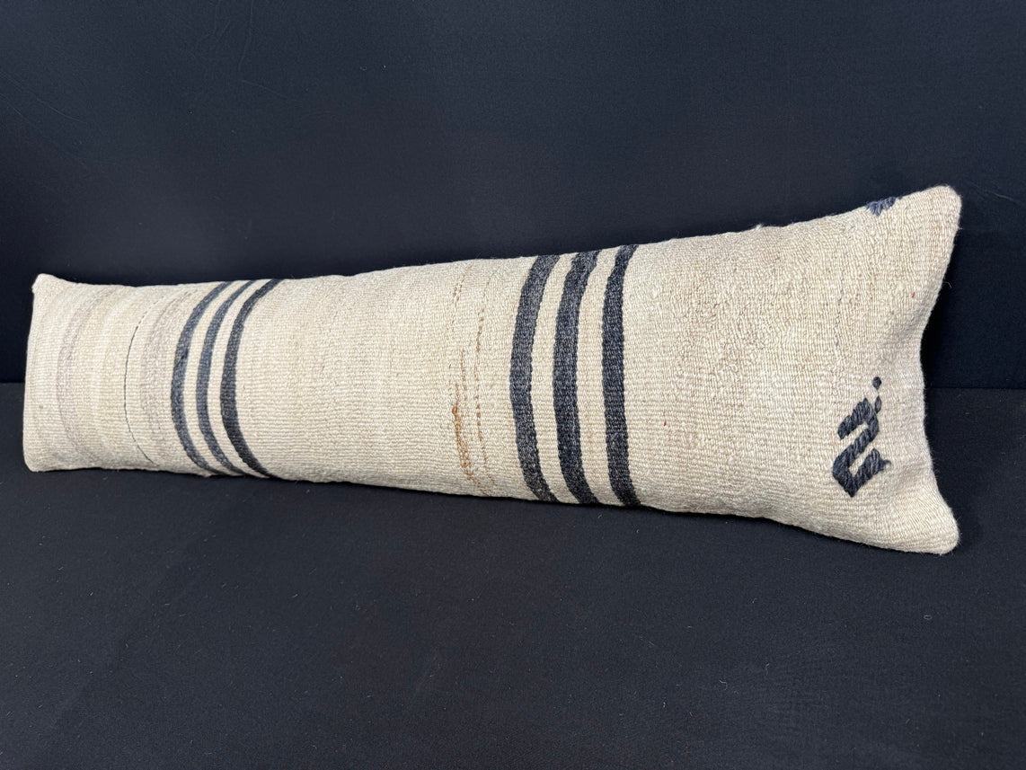 Turkish Hemp Pillow Cushion Natural Beige Black Cushion Cover 12x46 #30333