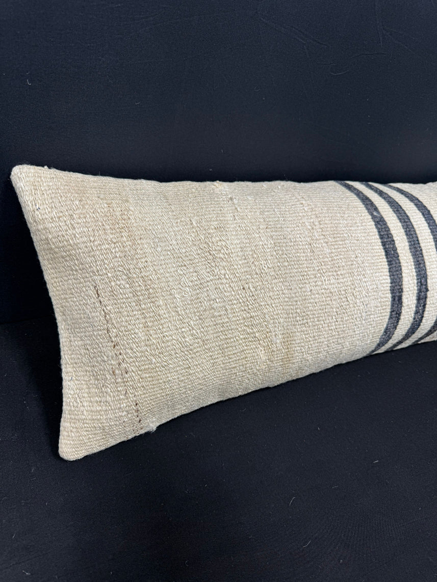 Turkish Hemp Pillow Cushion Natural Beige Black Cushion Cover 12x46 #30311