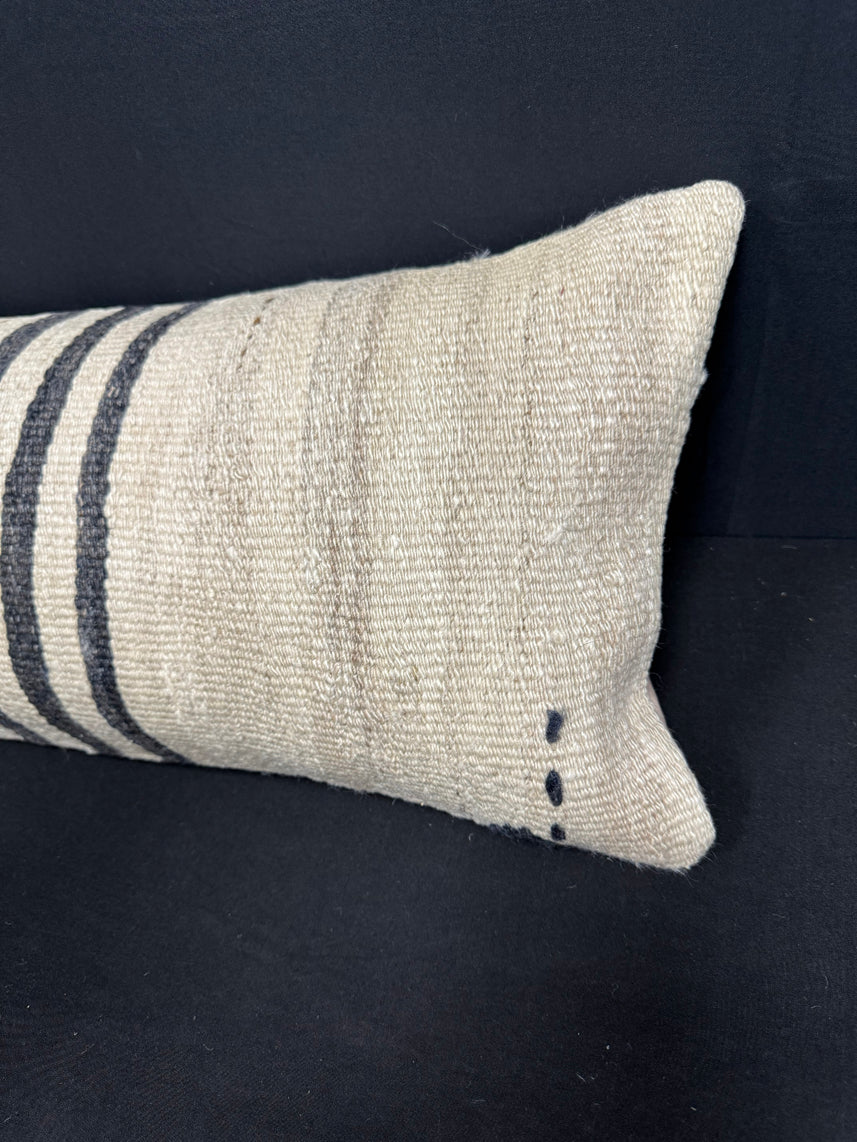 Turkish Hemp Pillow Cushion Natural Beige Black Cushion Cover 12x46 #30311
