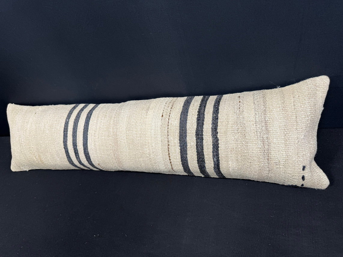 Turkish Hemp Pillow Cushion Natural Beige Black Cushion Cover 12x46 #30311