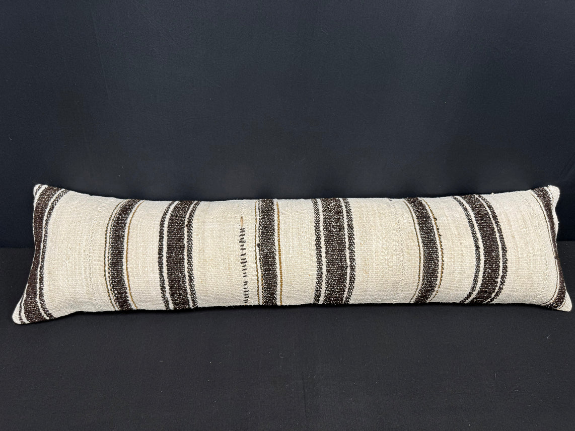 Turkish Hemp Pillow Cushion Natural Beige Black Cushion Cover 12x46 #30310