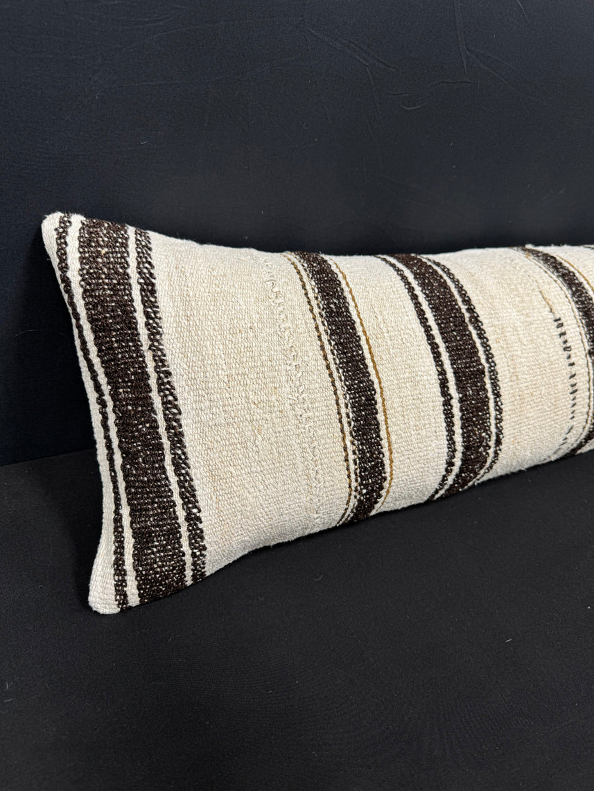 Turkish Hemp Pillow Cushion Natural Beige Black Cushion Cover 12x46 #30310