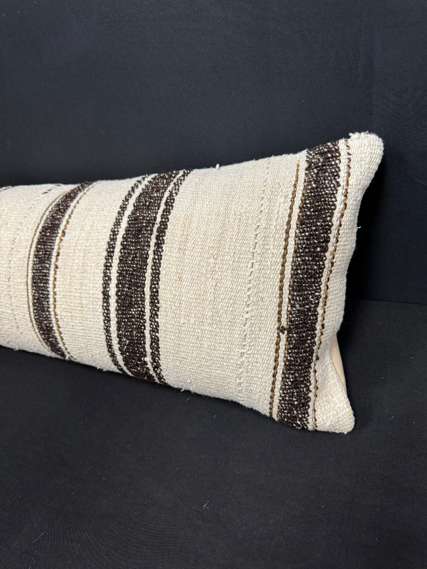Turkish Hemp Pillow Cushion Natural Beige Black Cushion Cover 12x46 #30310