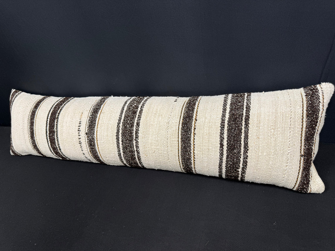 Turkish Hemp Pillow Cushion Natural Beige Black Cushion Cover 12x46 #30310