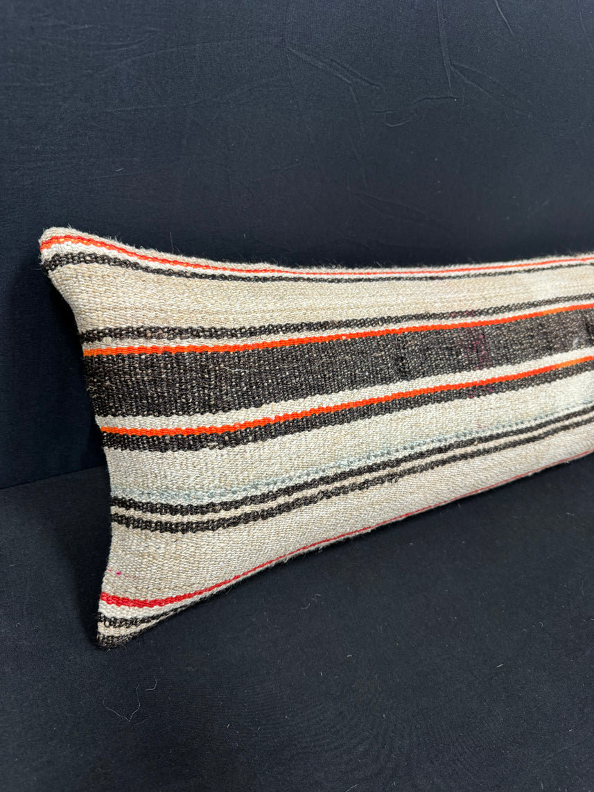 Turkish Hemp Pillow Cushion Natural Beige Black Cushion Cover 12x46 #30289