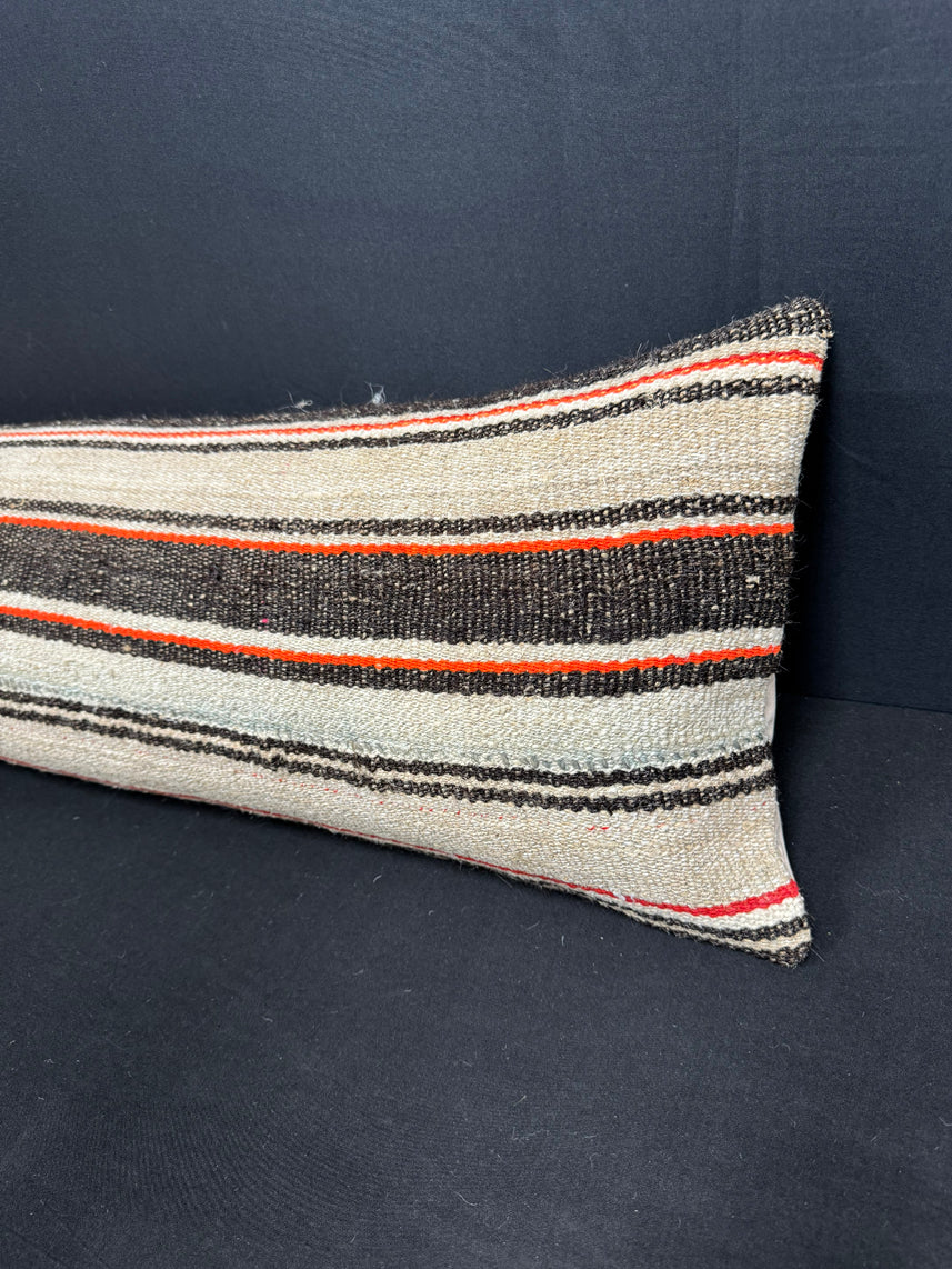 Turkish Hemp Pillow Cushion Natural Beige Black Cushion Cover 12x46 #30289