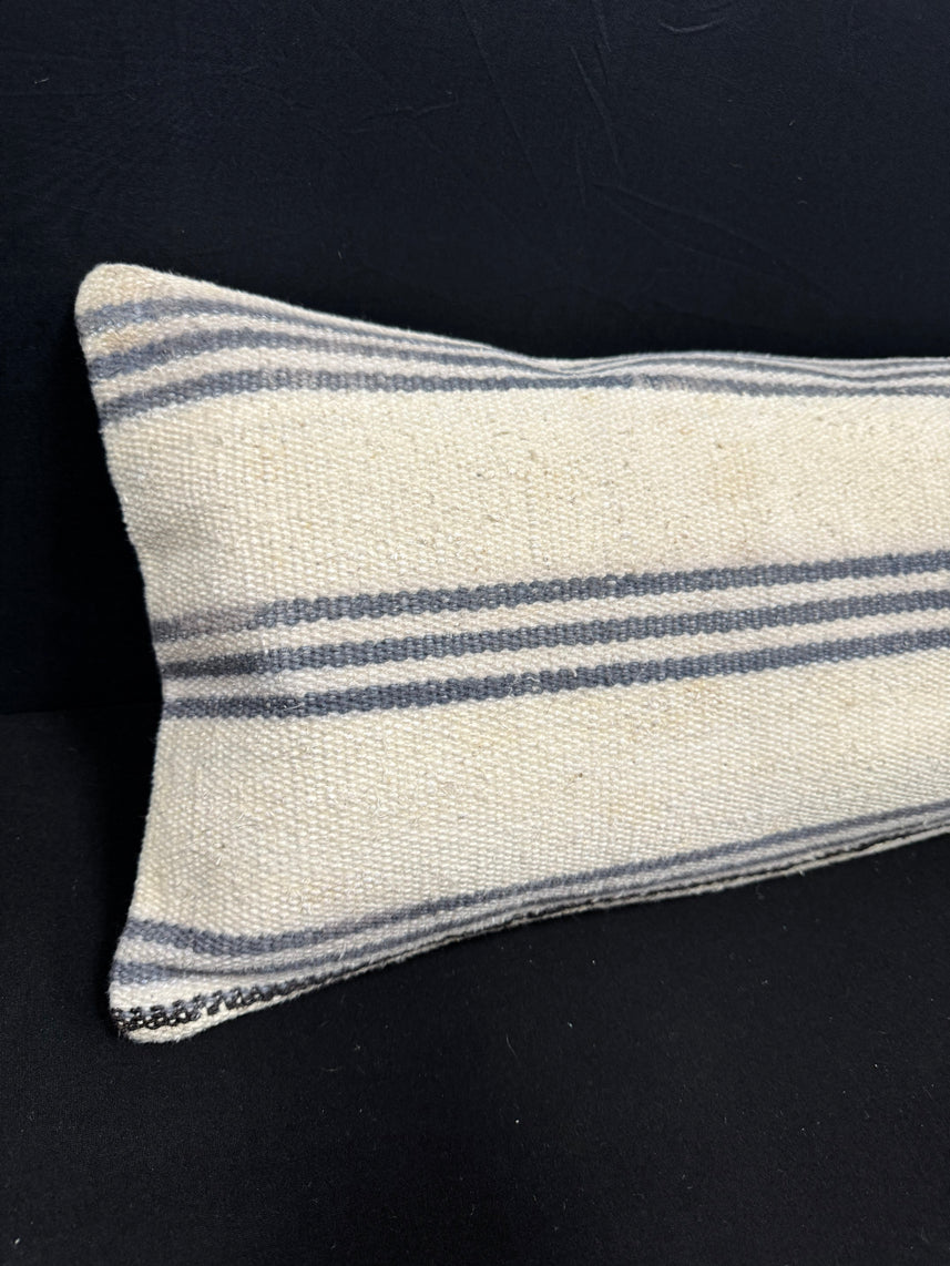 Turkish Hemp Pillow Cushion Natural Beige Gray Cushion Cover 12x46 #30331