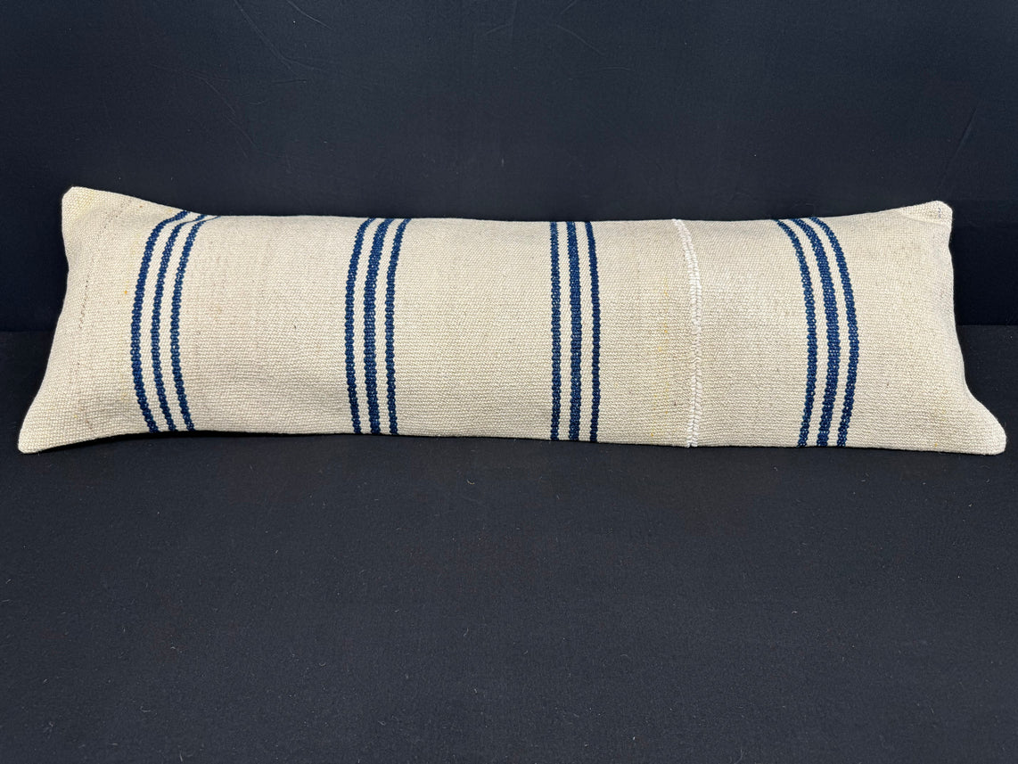 Turkish Hemp Pillow Cushion Natural Beige Blue Cushion Cover 14x45 #18051