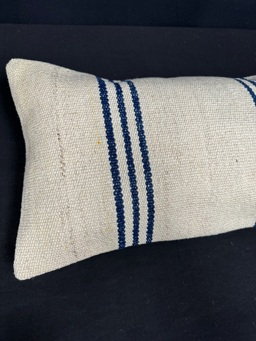 Turkish Hemp Pillow Cushion Natural Beige Blue Cushion Cover 14x45 #18051