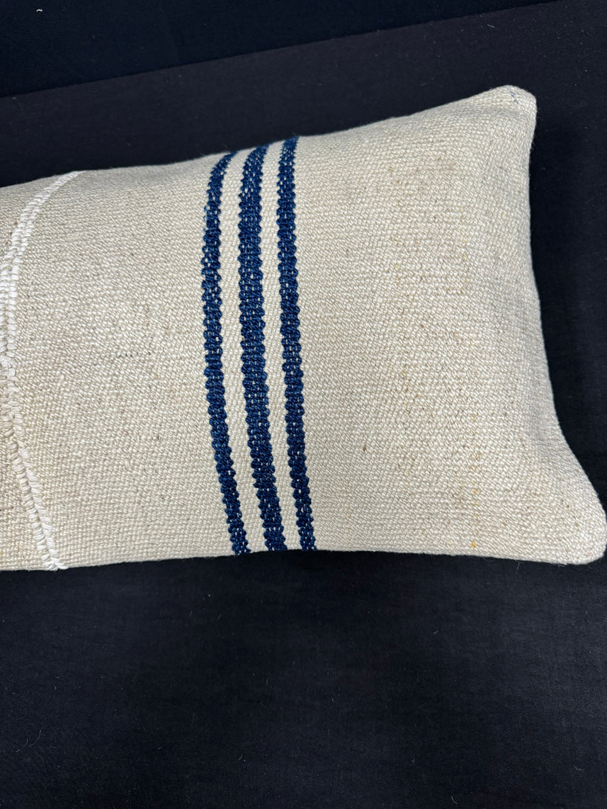 Turkish Hemp Pillow Cushion Natural Beige Blue Cushion Cover 14x45 #18051