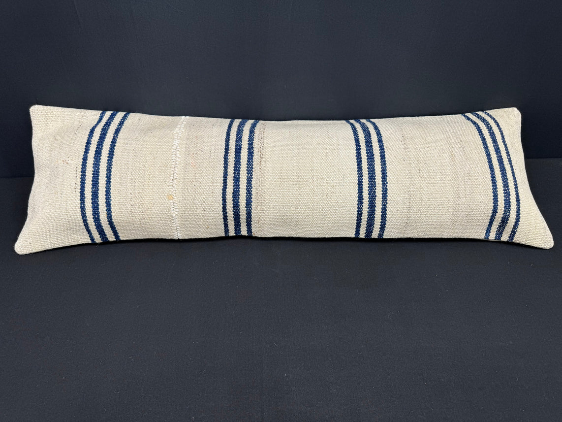Turkish Hemp Pillow Cushion Natural Beige Blue Cushion Cover 14x45 #18043