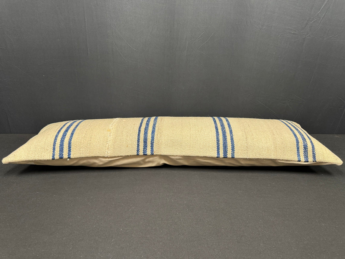 Turkish Hemp Pillow Cushion Natural Beige Blue Cushion Cover 14x45 #18043