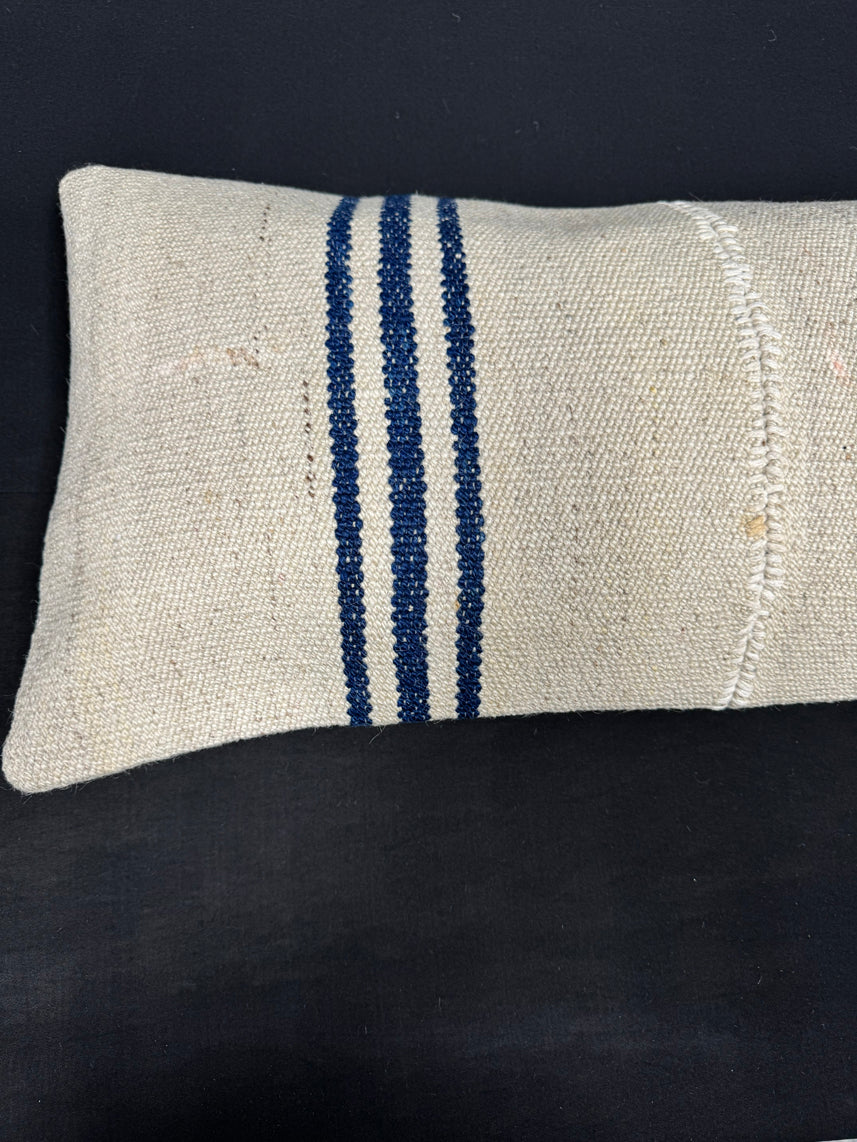 Turkish Hemp Pillow Cushion Natural Beige Blue Cushion Cover 14x45 #18043