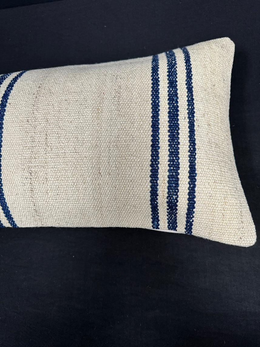 Turkish Hemp Pillow Cushion Natural Beige Blue Cushion Cover 14x45 #18043