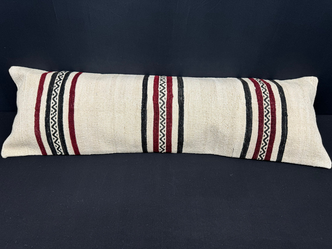 Turkish Hemp Pillow Cushion Natural Beige Black Cushion Cover 14x45 #18066