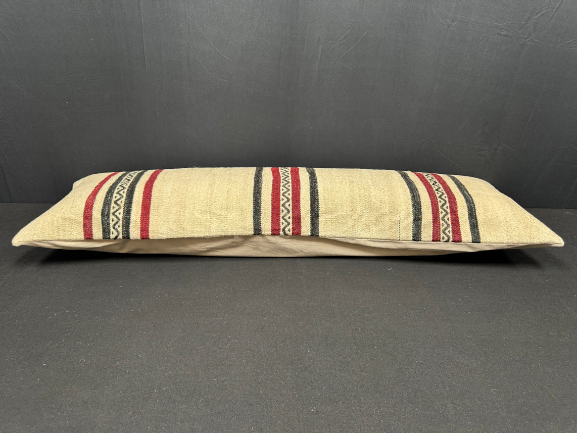 Turkish Hemp Pillow Cushion Natural Beige Black Cushion Cover 14x45 #18066