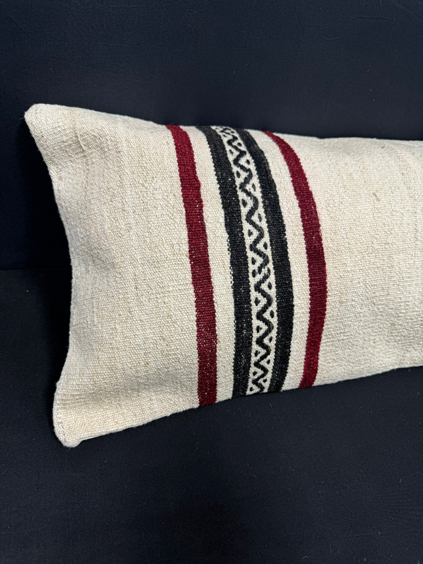 Turkish Hemp Pillow Cushion Natural Beige Black Cushion Cover 14x45 #18066