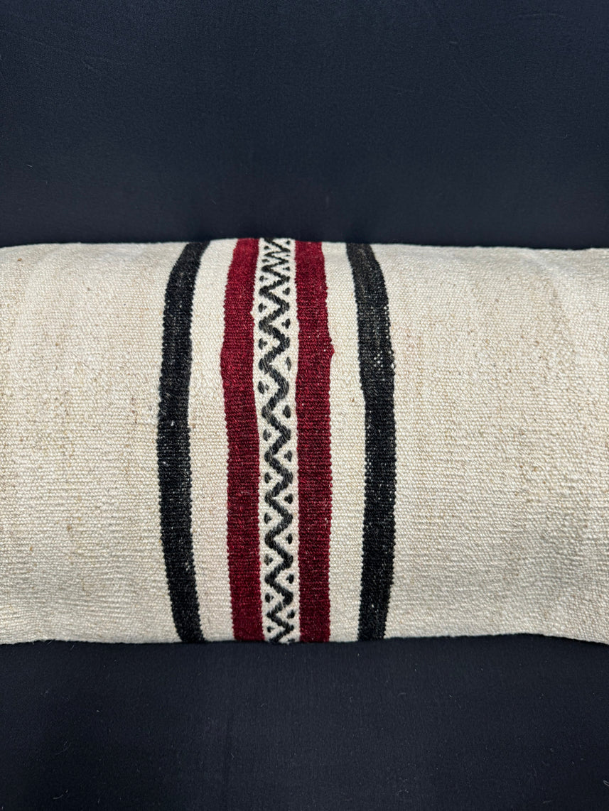 Turkish Hemp Pillow Cushion Natural Beige Black Cushion Cover 14x45 #18066