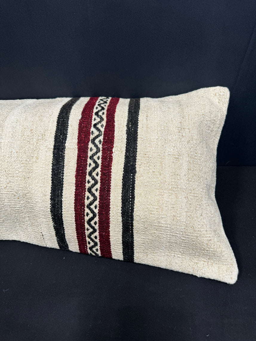 Turkish Hemp Pillow Cushion Natural Beige Black Cushion Cover 14x45 #18066
