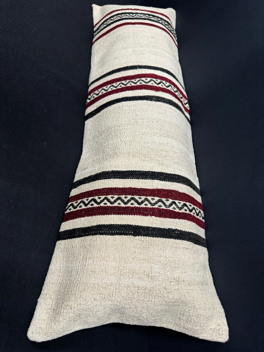 Turkish Hemp Pillow Cushion Natural Beige Black Cushion Cover 14x45 #18066