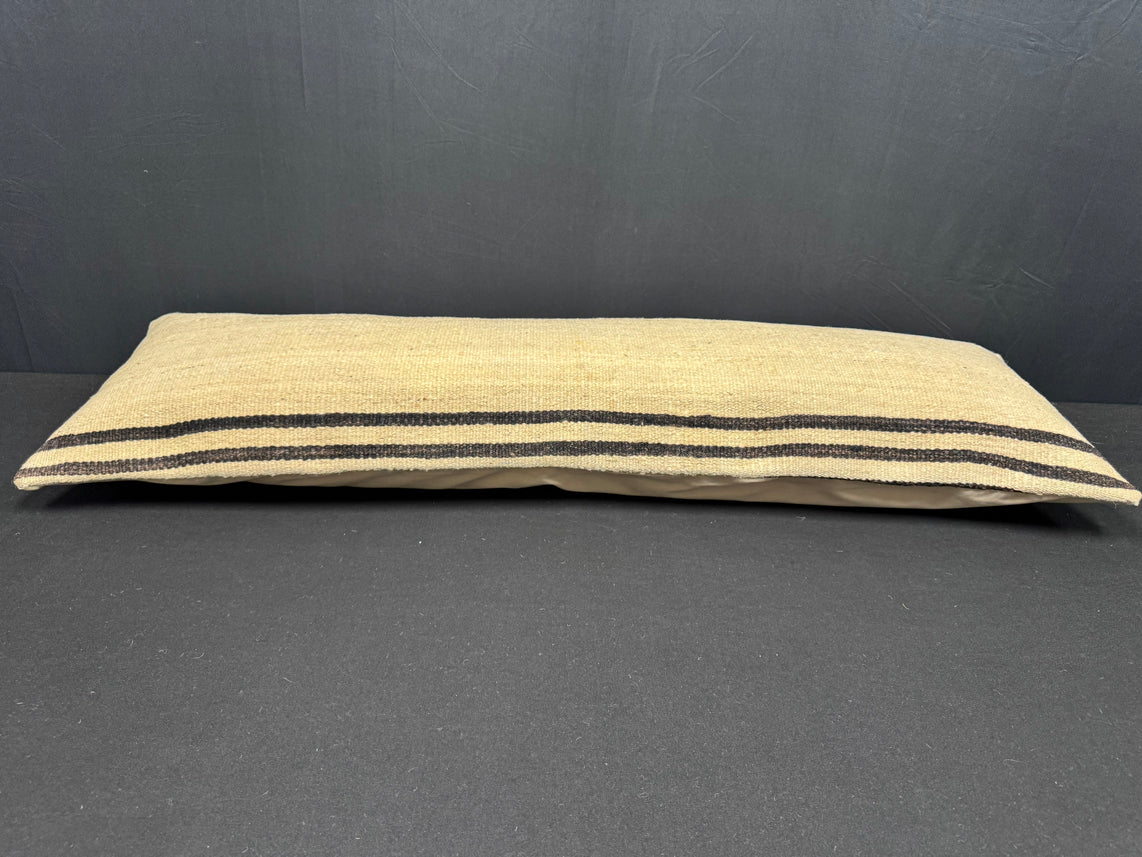 Turkish Hemp Pillow Cushion Natural Beige Black Cushion Cover 14x45 #18059
