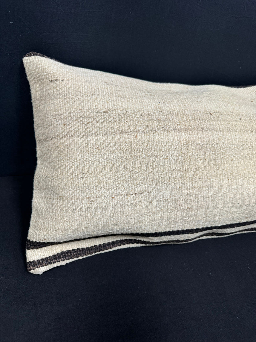 Turkish Hemp Pillow Cushion Natural Beige Black Cushion Cover 14x45 #18059