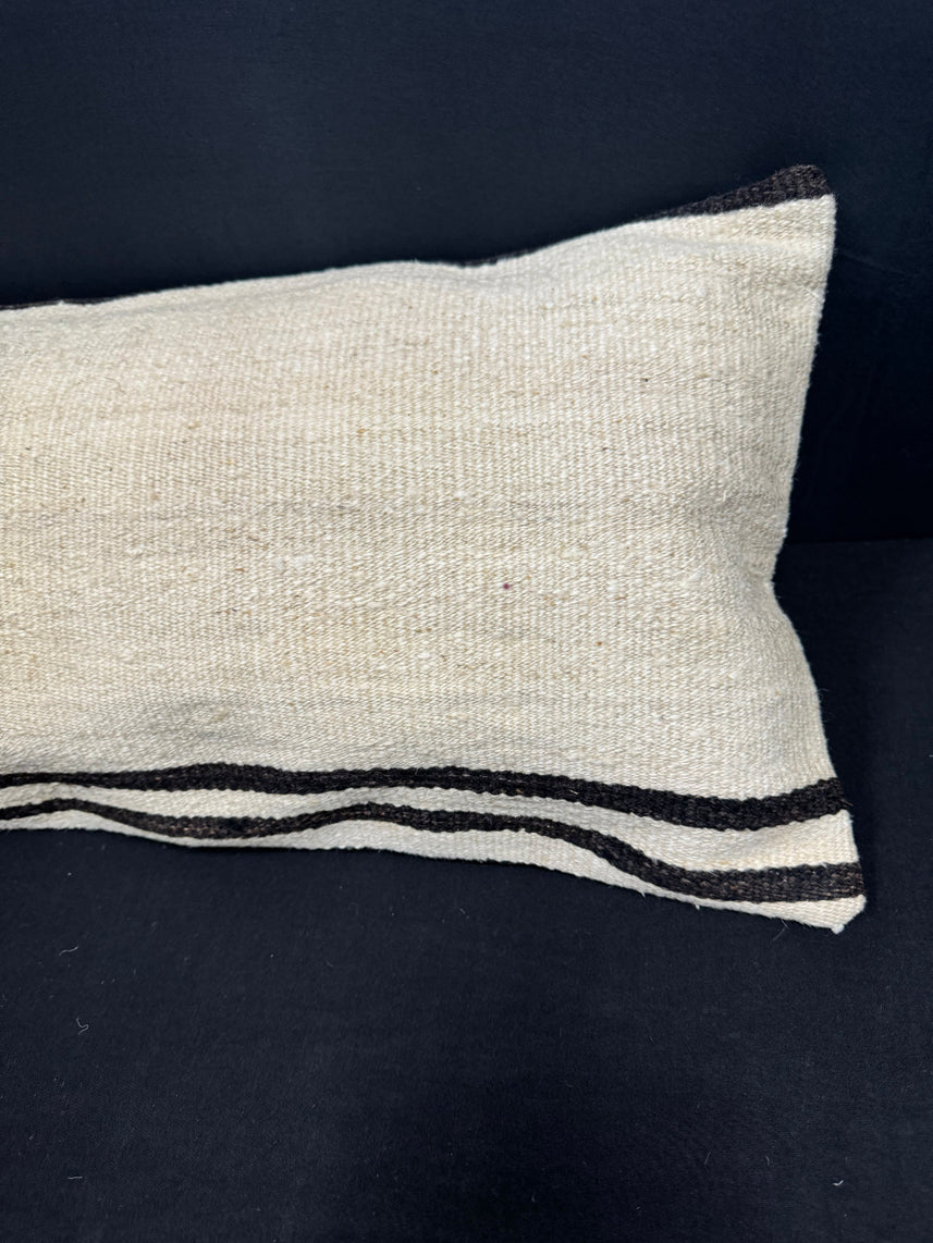 Turkish Hemp Pillow Cushion Natural Beige Black Cushion Cover 14x45 #18059