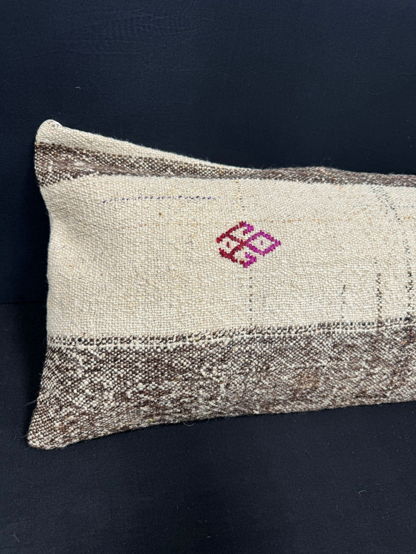 Turkish Hemp Pillow Cushion Natural Beige Gray Cushion Cover 14x45 #18019