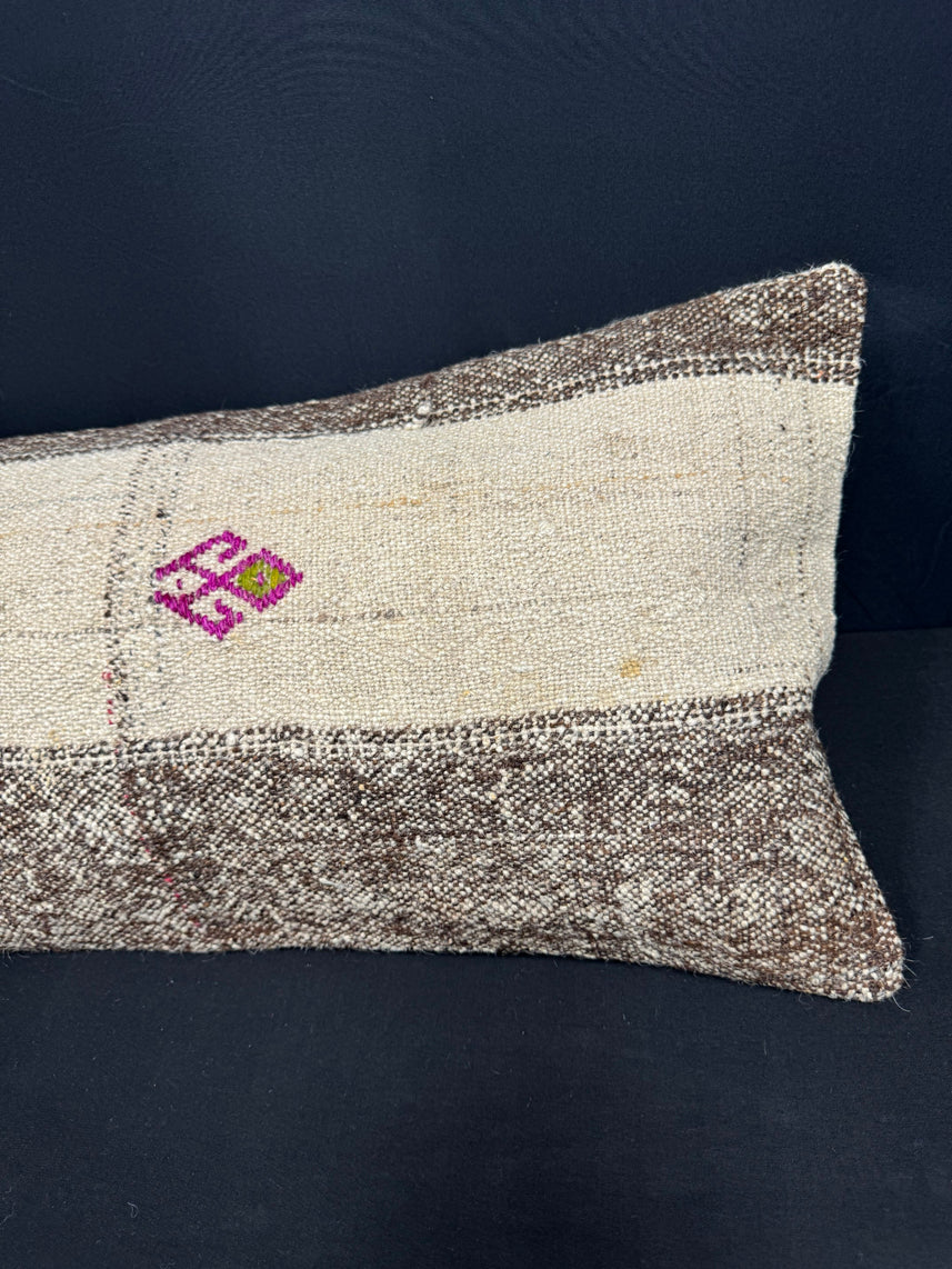 Turkish Hemp Pillow Cushion Natural Beige Gray Cushion Cover 14x45 #18019