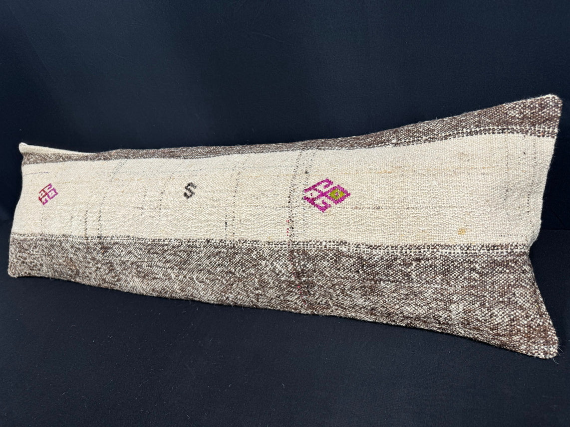 Turkish Hemp Pillow Cushion Natural Beige Gray Cushion Cover 14x45 #18019