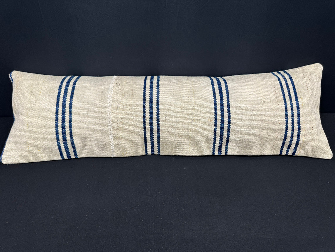 Turkish Hemp Pillow Cushion Natural Beige Blue Cushion Cover 14x45 #18005