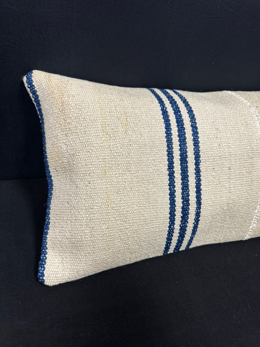 Turkish Hemp Pillow Cushion Natural Beige Blue Cushion Cover 14x45 #18005