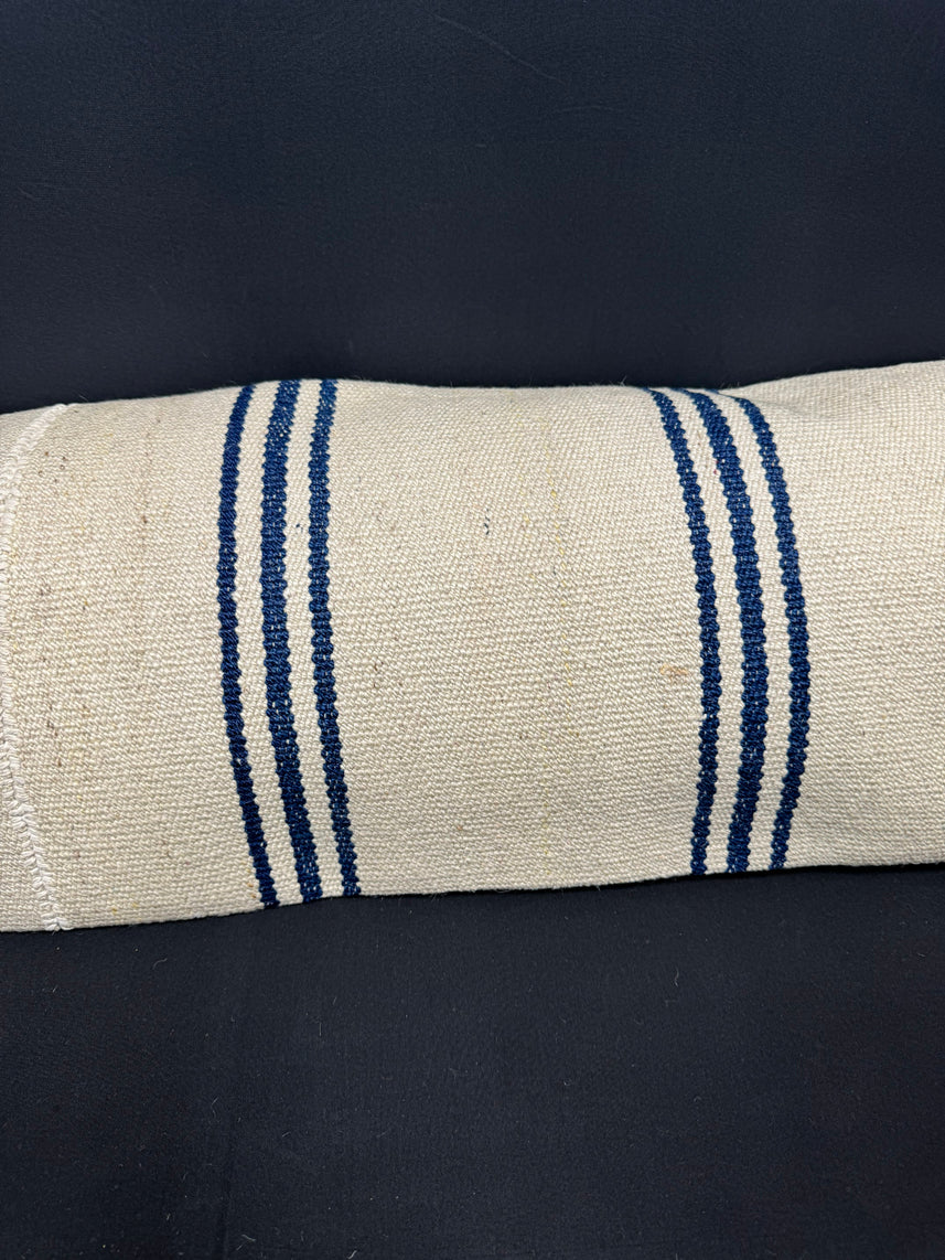 Turkish Hemp Pillow Cushion Natural Beige Blue Cushion Cover 14x45 #18005