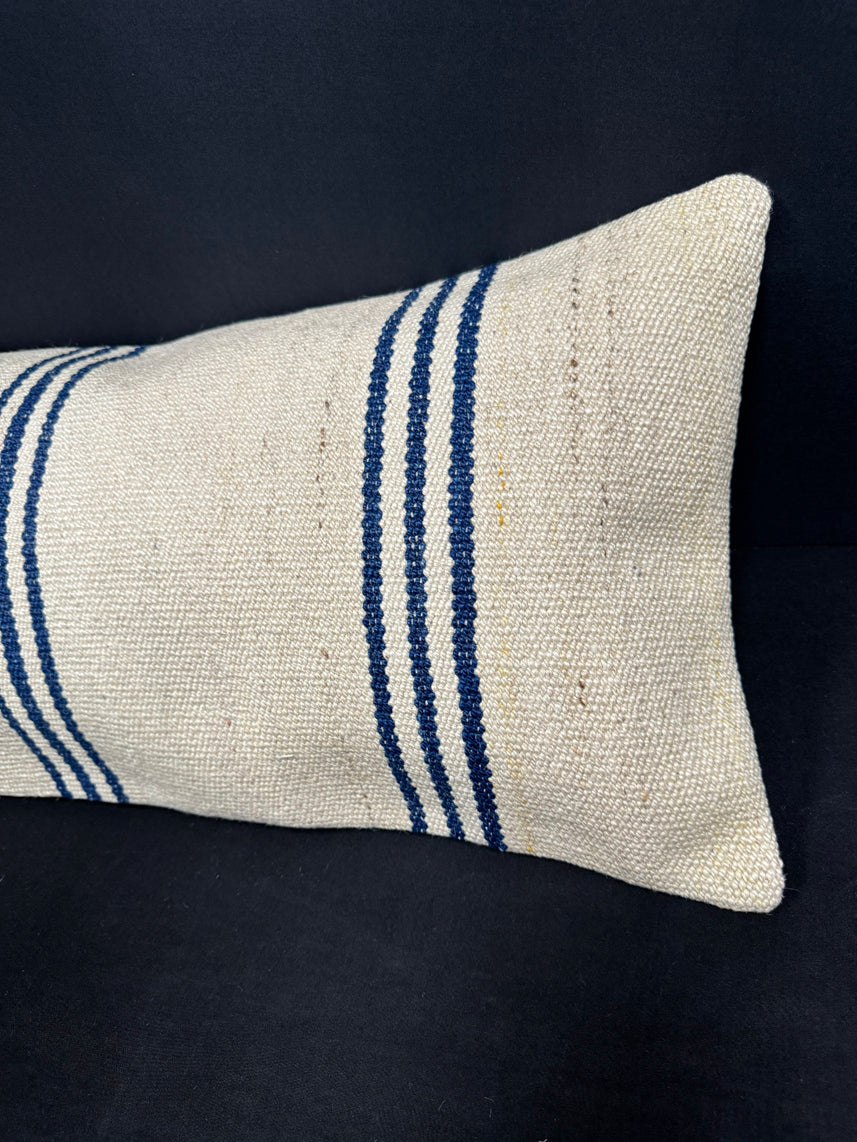 Turkish Hemp Pillow Cushion Natural Beige Blue Cushion Cover 14x45 #18005