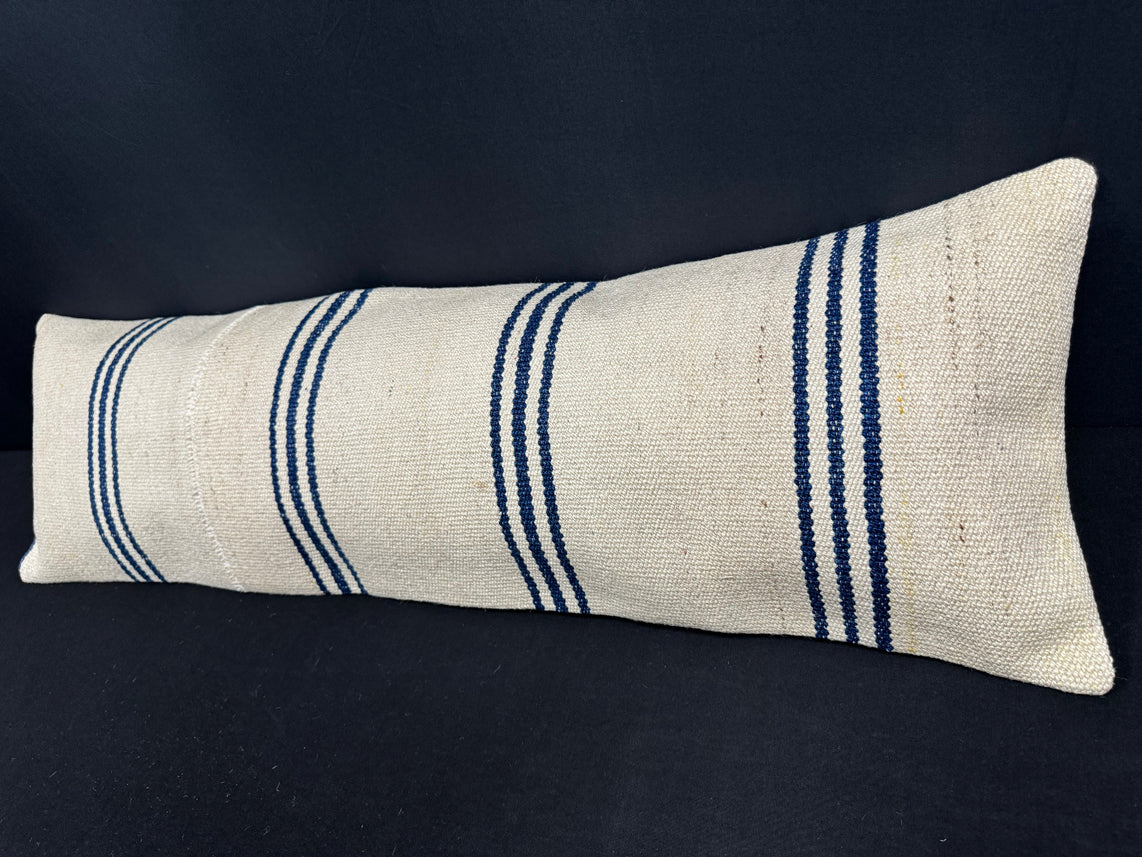 Turkish Hemp Pillow Cushion Natural Beige Blue Cushion Cover 14x45 #18005