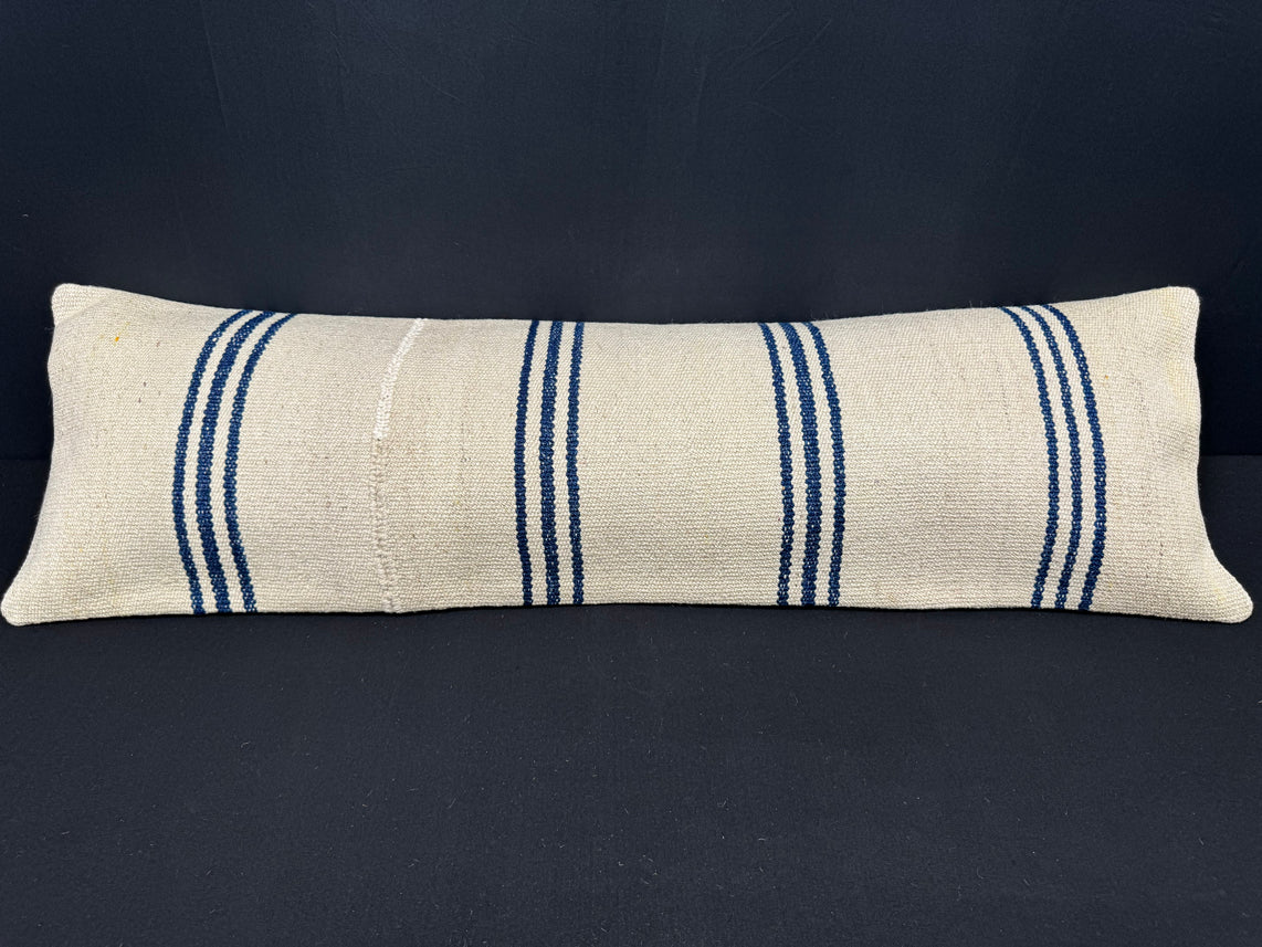 Turkish Hemp Pillow Cushion Natural Beige Blue Cushion Cover 14x45 #18008