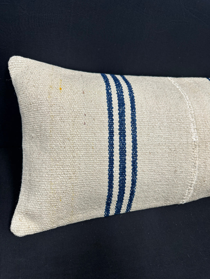 Turkish Hemp Pillow Cushion Natural Beige Blue Cushion Cover 14x45 #18008