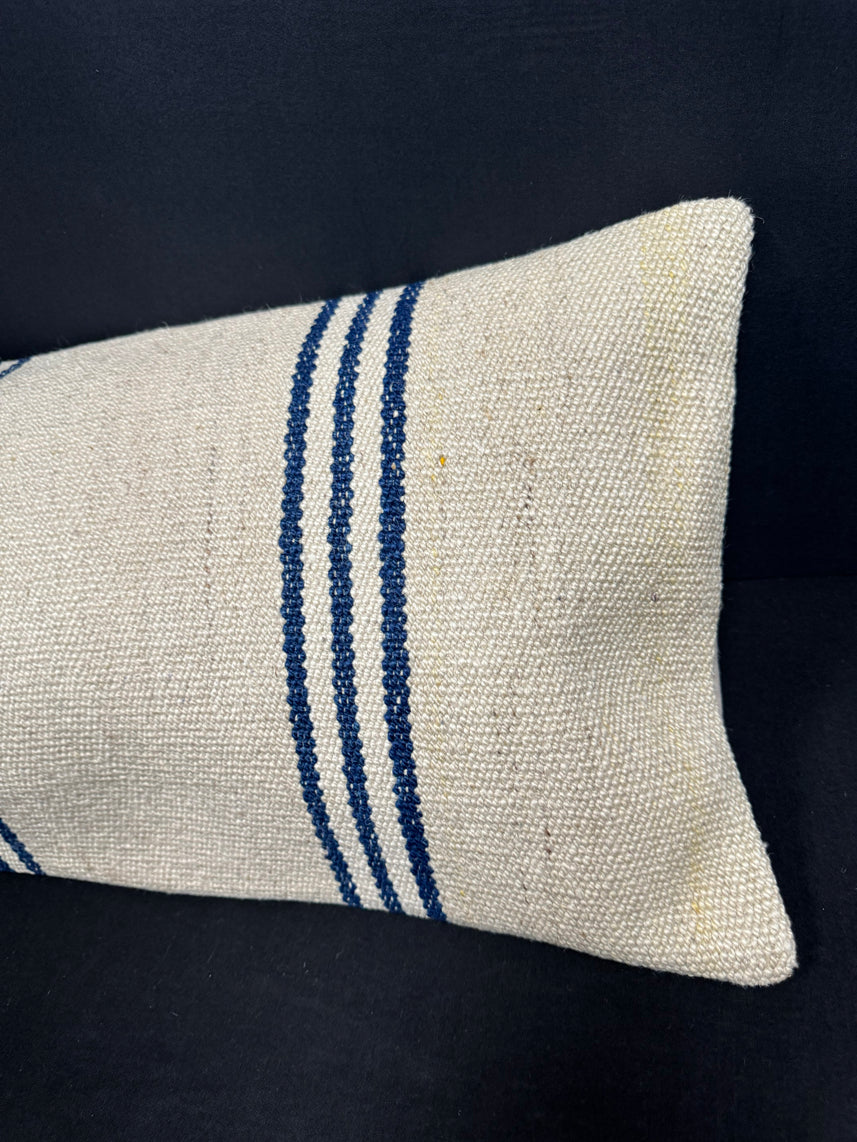 Turkish Hemp Pillow Cushion Natural Beige Blue Cushion Cover 14x45 #18008